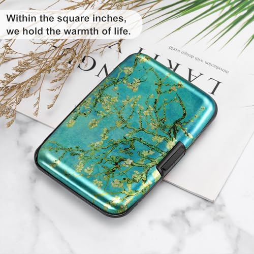 ELFISH Mini RFID Aluminum Wallet Credit Cards Holder Business Card Case Metal ID Case for Men Women（Apricot flower - color: Apricot flower