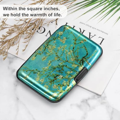 ELFISH Mini RFID Aluminum Wallet Credit Cards Holder Business Card Case Metal ID Case for Men Women（Apricot flower - color: Apricot flower