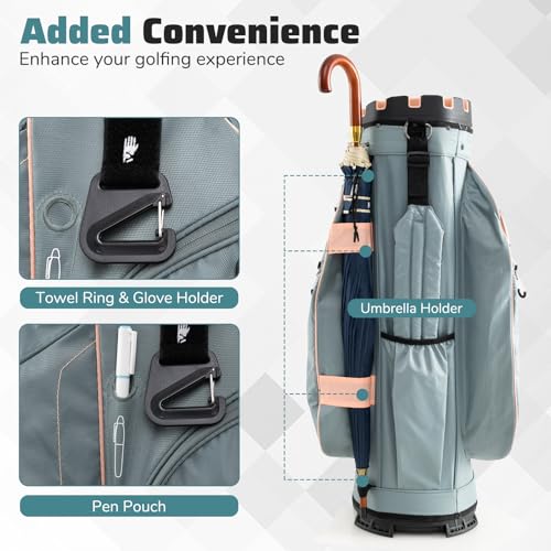 Goplus Lightweight Golf Cart Bag, Molded Lock Top Golf Club Bag w/14-Way Full Length Organizer Dividers, 11 Pockets, Cooler Bag, Straps, Umbrella Holder & Rain Hood for Men Women - color: Grey+Pink