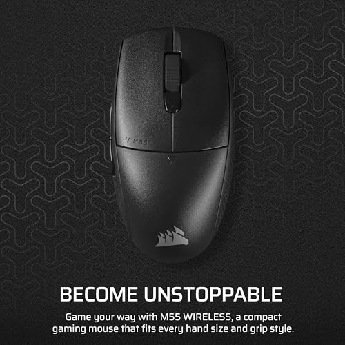 Corsair M55 Wireless Lightweight FPS Gaming Mouse – 2.4GHz & Bluetooth – 24,000 DPI – Long-Lasting Battery Life – Six Programmable Buttons – Textured Side Grips – Black - color: Black, style: Wireless