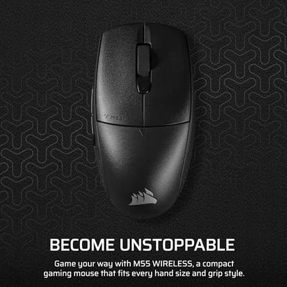 Corsair M55 Wireless Lightweight FPS Gaming Mouse – 2.4GHz & Bluetooth – 24,000 DPI – Long-Lasting Battery Life – Six Programmable Buttons – Textured Side Grips – Black - color: Black, style: Wireless