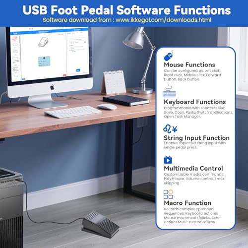 iKKEGOL Upgraded USB Foot Pedal, IP37 Waterproof Hands-Free Control Pedal, One Key Programmable Footswitch Game Mouse Keyboard for Transcription, Gaming, Work Page Turner HID Mechanical Switch