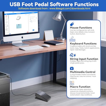 iKKEGOL Upgraded USB Foot Pedal, IP37 Waterproof Hands-Free Control Pedal, One Key Programmable Footswitch Game Mouse Keyboard for Transcription, Gaming, Work Page Turner HID Mechanical Switch