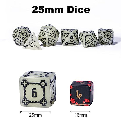 cusdie 25mm Giant DND Dice Glow in The Dark, 7 Pcs Luminous Polyhedral Dice Set, Glowing D&D Dice with Dragon Eye Dice Bag for Pathfinder RPG(Glow in The Dark) - color: Luminous