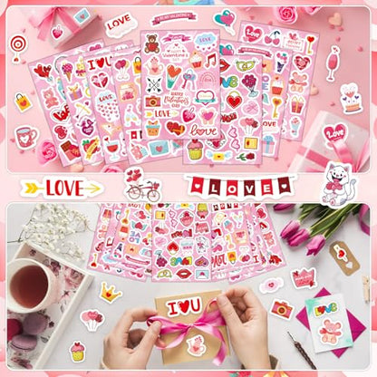 24 Sheets Valentine Stickers for Kids - 8 Diverse Valentines Love Stickers Designs - Valentine's Day Party Favors Crafts Gifts & Decorations Activities Supplies - style: Valentine's Day Party