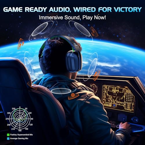 Vakedy HW11 Gaming Headset for PS4,PS5,Xbox Series X,PC,Switch,Gaming Headphones with Noise Canceling Microphone,Stereo Sound,Folding Design,3.5mm Audio Jack (Black/Green) - color: Black/Green