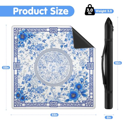 Mahjong Mat for Table 33" Rolled Packaging for American Mahjong Set | Waterproof Non-Slip Noise-Reducing Mah Jongg Mat,American Neoprene Mahjong Mat with Carrying Bag for Board Games(Blue) - color: Bule 33 Inch