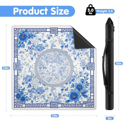 Mahjong Mat for Table 33" Rolled Packaging for American Mahjong Set | Waterproof Non-Slip Noise-Reducing Mah Jongg Mat,American Neoprene Mahjong Mat with Carrying Bag for Board Games(Blue) - color: Bule 33 Inch