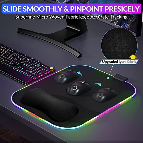 Gimars RGB Mouse Pad with Wrist Rest Support, 12 x 10 in Extra Large Ergonomic Gaming Mouse Pad with 10 LED Lighting Modes, Non-Slip Rubber Base for PC Gaming & Office - color: RGB-Wrist Rest