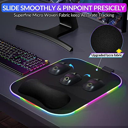 Gimars RGB Mouse Pad with Wrist Rest Support, 12 x 10 in Extra Large Ergonomic Gaming Mouse Pad with 10 LED Lighting Modes, Non-Slip Rubber Base for PC Gaming & Office - color: RGB-Wrist Rest