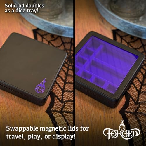 Forged Dice Co. RPG Character Shrine Display Case for Dice and DND Miniatures - Includes Travel Dice Tray and Display Lid - Compatible with Dungeons and Dragons Dice and Miniatures - Purple - color: Purple