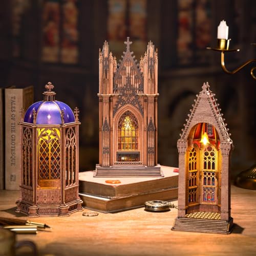 Rowood 3D Puzzle,Gothic Architecture Buiding Set Wooden Model Kits for Adults,DIY Adult Craft Kits with LED,Chirstmas Birthday Gift-Geometric Cathedral