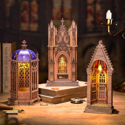 Rowood 3D Puzzle,Gothic Architecture Buiding Set Wooden Model Kits for Adults,DIY Adult Craft Kits with LED,Chirstmas Birthday Gift-Geometric Cathedral
