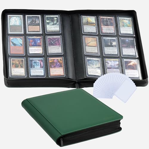 9-Pocket Toploader Binder, Clovecat Premium Card Book， Holds 252 Trading Card with 20 Removable Top-loader Sleeves，PU Card Holder Folders,Card Album for MTG, TCG, Yugioh, Game & Sports Cards(Green) - color: Green