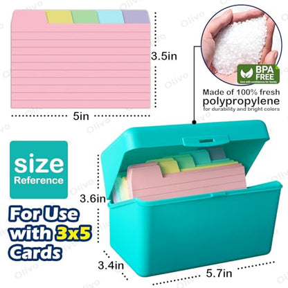 Olivo 3x5 Index Card Holder Box with 100 Cards Dividers Tabs 3"x 5", Teal - color: Teal