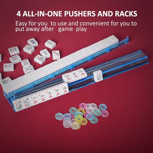 Jongyance American Mahjong Game Set, Mahjong Tile Set, Blcak Bag,166 White Tiles, 4 All-in-One Color Rack/Pushers, 100 Chips, 1 Wind Indicator - color: Black