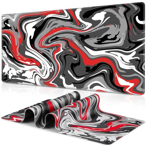 Canjoy Gaming Mouse Pad, Fluid Pattern Mouse Pad 31.5x11.8inch Large Extended Computer Mouse Mat Keyboard Full Desk Mousepad for Gaming, Office, Home - color: Red-Black Fluid, size: 800*300mm
