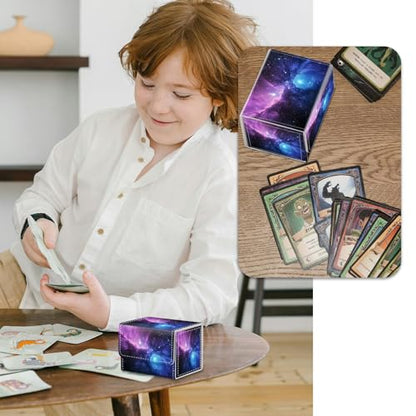 Strong Magnet Card Case Deck Box Mtg Card Box Playing Card Box Magic Deck Box Tcg Up to 200 Cards Creative Pattern Trading Card Storage Box for Collectible Card Games, Purplea Galaxy Sky With Stars - color: Purplea Galaxy Sky With Stars