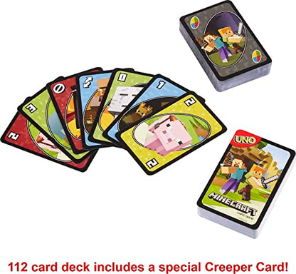 Mattel Games UNO Card Game, Gifts for Kids and Family Night, Themed to Minecraft Video Game, Travel Games, Storage Tin Box (Amazon Exclusive) - style: UNO Minecraft
