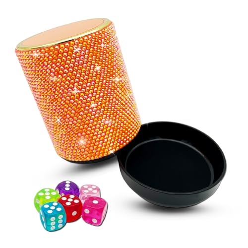Bling Dice Cup Velvet Felt-Lined Quiet Shaker with Lid Includes 12 Dices Plastic Dice Cup Set for Bar Party Family Yahtzee Farkle Classic Dice Games (Orange) - color: Orange