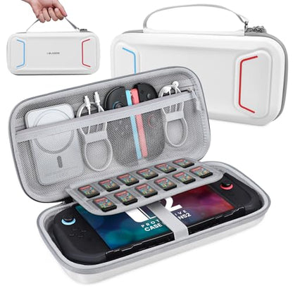 i-Blason Carrying Case for Nintendo Switch 2/Switch 1/OLED, White | Waterproof, Hard Shell, Large Capacity, 12 Game Card Slots - color: White
