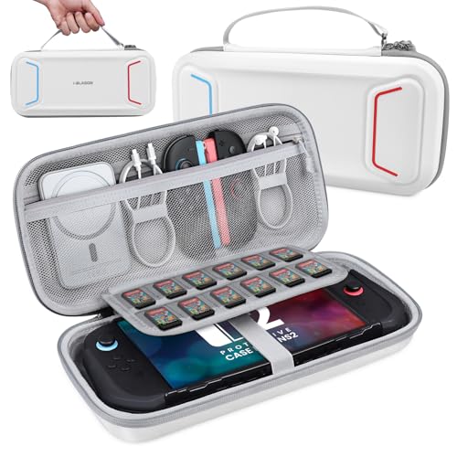 i-Blason Carrying Case for Nintendo Switch 2/Switch 1/OLED, White | Waterproof, Hard Shell, Large Capacity, 12 Game Card Slots - color: White