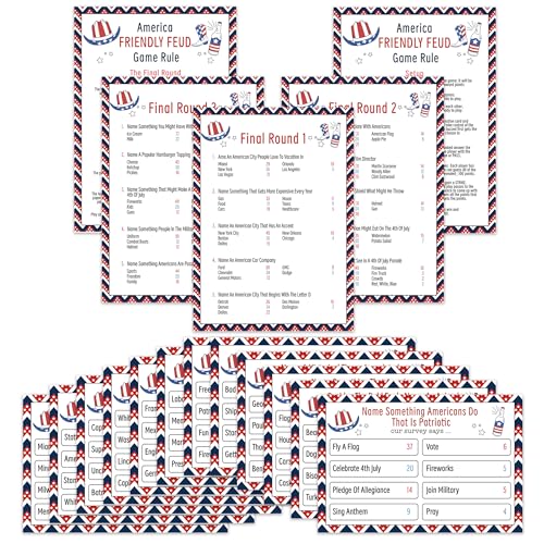 UHADRE 4th of July Family Feud, Independence Day Party Game, 4th of July Game Night Family Activity, American Themed Trivia Quiz, Independence Day Party Supplies DLRSC01