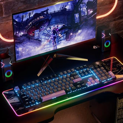 MageGee Mechanical Gaming Keyboard, Wired USB RGB Backlit Keyboard, 104-Key 100% Anti-Ghosting Mechanical Keyboard with Red Switches, Side-Printed Keycaps for Windows PC & Mac - color: Twilight Purple red switch