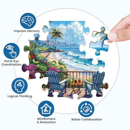 Jigsaw Puzzles for Adults 500 Pieces, Interlock Perfectly Letter on Back No Dust, Home Decor Birthday Party Gift Toy for Men Women Elders Seniors, 1:1 Poster Educational Toys & Games | 20.5 x 15 in - style: Beach Puzzle