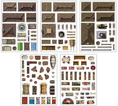 Loke BattleMats RPG Accessories Scenery - Town Trimmings (100+ Reusable Static Clings, Medieval, 1+)