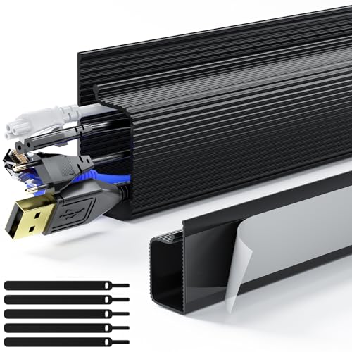 Delamu 2 Pack Safe & Tidy Cable Management Solution - Protect Kids & Pets with Home & Office Cable Management Under Desk, Cable Organizer, Cable Management Kit, Cord Organizer for Desk, 15.7in x 2 - color: Black, size: 31.4in L*2in W*1in H