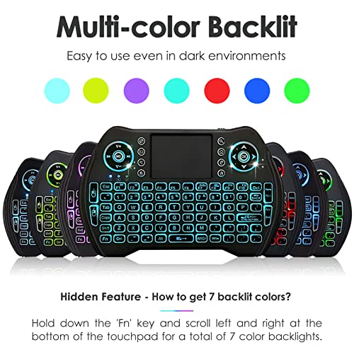 BL Mini Wireless Keyboard with Touchpad and Mouse Combo, Backlit Handheld Keyboard Remote for Android TV Box Smart TV PC HTPC Laptop Tablet Projector PS3 Raspberry Pi Windows Mac XBox, with USB Dongle