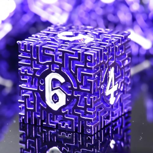 Hollow Metal The Lost Maze DND Dice Set with an Iron Box for DND COC Role Playing dice Games and Board Games Gift (Purple) - color: Metal Maze Purple