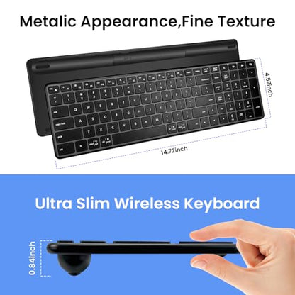 Wireless Bluetooth Keyboard, 3-Device Free Switching (2.4G+BT), Ultra-Slim Compact Wireless Keyboard Quiet Typing for PC/Laptop/Smart TV/Phone,12 Multimedia Keys