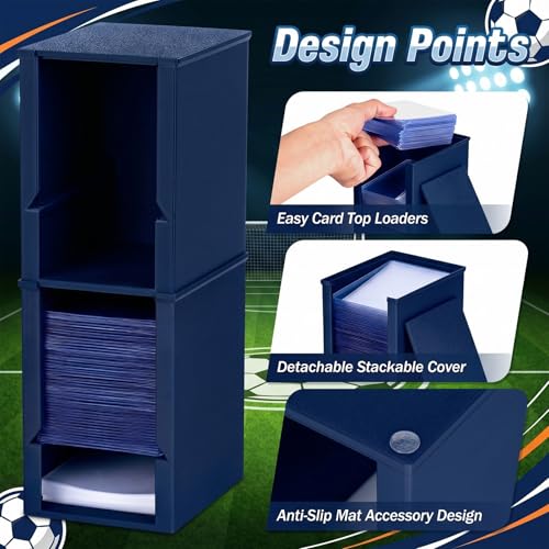 Toploader Dispenser & Penny Sleeve Holder - Dual Compartment Holds 250 Penny Sleeves & up to 50 Top Loaders, Stackable Card Storage Box with Dustproof Lid (Navy) - color: Navy
