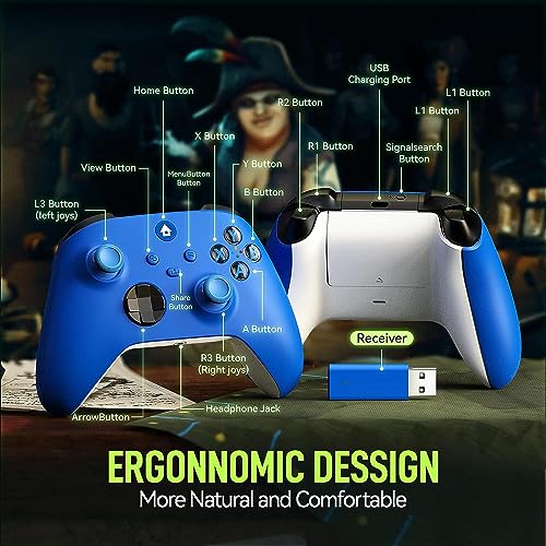 Dinosoo Wireless Controller for Xbox Series X/S/Xbox One/Xbox One S/One X, Compatible with Android/PC Windows 10/11, Built-in Dual TURBO Function 3.5mm Headphone Jack Macro-Matte - Blue - color: blue