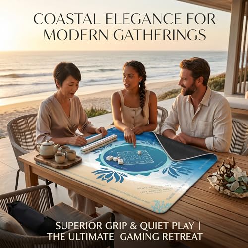 Mahjong Mat 2025 Upgraded No-Crease & No Odor Design, 32.3 Inch with Waterproof Velvet, Non-Slip PU Silicone, Lightweight for Noise Reduction, Includes Printed Rules for Tiles and Cards (Ocean) - color: Ocean