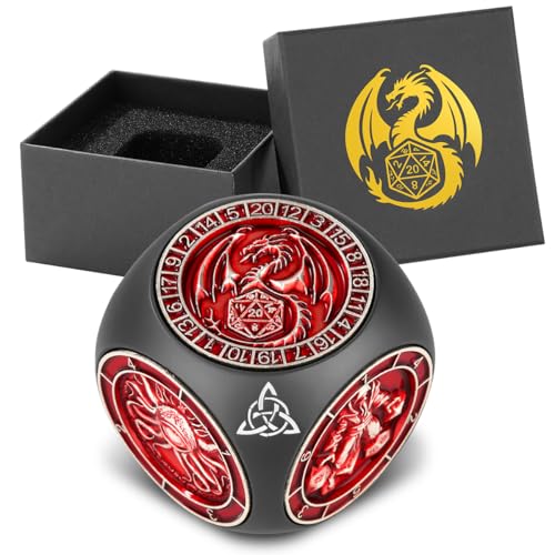 DND Fingertip Spinner Dice, Metal Dice Set with 3D Pattern, Polyhedral Rotating Game Dice, for DND Gifts with Dragon Logo Gift Box, Role Playing Board Game Accessories, Black & Red - color: Red +Black