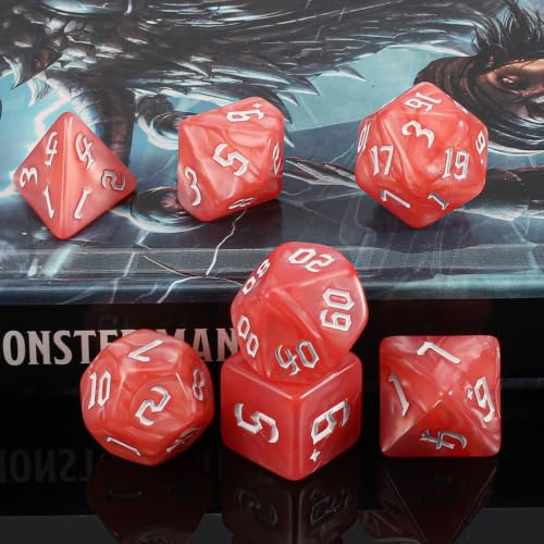 QMAY DND Dice Set -D&D Polyhedral Dice (7 Pcs) for Dungeons and Dragons (Pink and White) - color: Pink and White