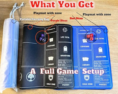 Card Game Playmats MTG Playmat for Beginner 2 Pack with Dices, Magic Mat Commander Deck Card Playmat for TCG MTG Accessories Play Mat 24x14 Inches Duel Card Battles, Black/Blue - color: Black+blue