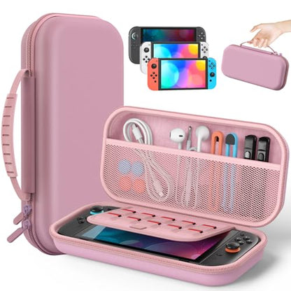 Switch 2 Slim Hard Shell Carry Case for Nintendo Switch 2 2025/Switch/OLED | Hard Shell Carrying Case with Soft Lining, 10 Card Slots, Durable Ballistic Nylon, Soft Silicone Handle, Switch2 Carry Case - color: Pink