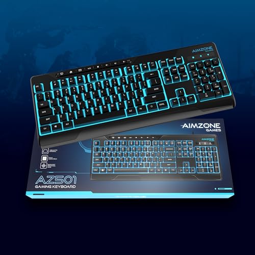 Aimzone Backlit Gaming Keyboard, Ergonomic Quiet Membrane Led Keyboards, 8 Extra On-Board Multimedia Keys, Anti-Ghosting, Dedicated Media Control, Wired, USB, Black (Keys Don't Light Up)