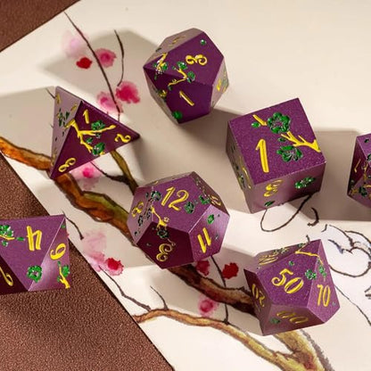 UDIXI DND Metal Dice Set Purple, Flower Solid Metal RPG Dice Set for D&D | Green Flower, Metal Case Packaging, Heavy Metal Dice, D&D Gift, for Dungeons and Dragons Role Playing Games Tabletop Games - color: Purple-yellow
