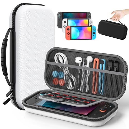 Switch 2 Slim Hard Shell Carry Case for Nintendo Switch 2 2025/Switch/OLED | Hard Shell Carrying Case with Soft Lining, 10 Card Slots, Durable Ballistic Nylon, Soft Silicone Handle, Switch2 Carry Case - color: White