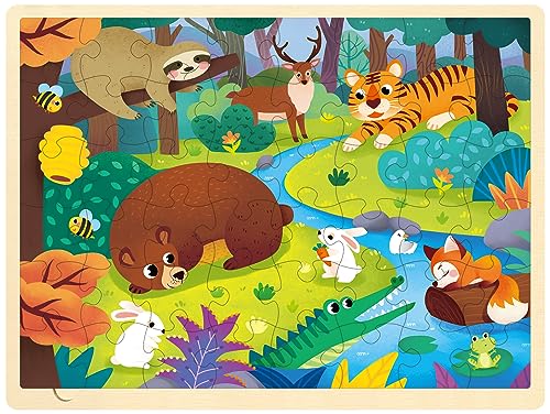 48 Piece Puzzles for Kids Ages 4-8, Forest Animals Wooden Jigsaw Puzzles for Toddlers 4 Year Old, Preschool Educational Puzzle Ages 3-5 with Tray - style: 48 Piece