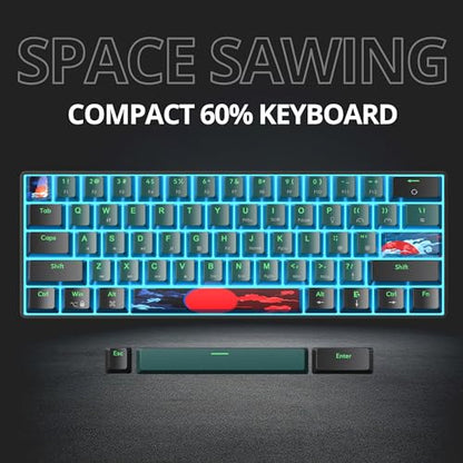 Protable 60% Percent Gaming Keyboard Mechanical, Mini Compact Ice-Blue LED Backlit 61 Keys Wired Office Keyboard with Red Switch for Mac/Win/PS4/PS5（61Green/Red Switch） - color: Ice-blue 61Green/Red Switch