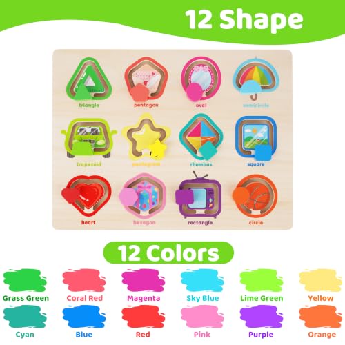 Melofaver Montessori Wooden Movable Color Shape Board Puzzle for Toddlers | Wooden Shape Matching Game, Preschool Educational Learning Toys, Christmas Birthday Gifts for Kids 3 4 5 Years Old Boys Girls