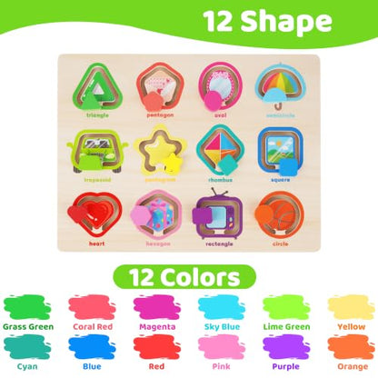 Melofaver Montessori Wooden Movable Color Shape Board Puzzle for Toddlers | Wooden Shape Matching Game, Preschool Educational Learning Toys, Christmas Birthday Gifts for Kids 3 4 5 Years Old Boys Girls