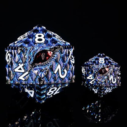1 die Metal D20 DND Dice - Dragon Scale Metallic 20 Sided Giant Polyhedral Dice,35mm Large Dragon Eye Metal D&D Dice for Dungeons and Dragon Tabletop Game(Blue Glitter Dragon Scale) - color: Blue Glitter Dragon Scale