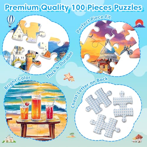 100 Piece Puzzle World Famous Landscapes Jigsaw Puzzles Large Piece Puzzles for Adult Seniors Kids Puzzles for Kids Ages 4-6 6-8 Learning Educational Toys Gifts for Girls Boys 4 Packs - style: World Famous Landscapes